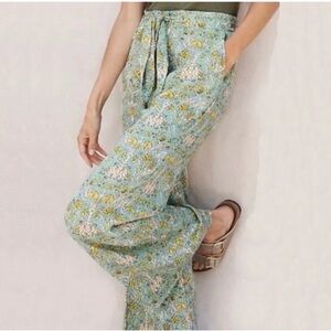 Anthropologie Maeve Alina Island Green Printed Wide Leg Pants 4